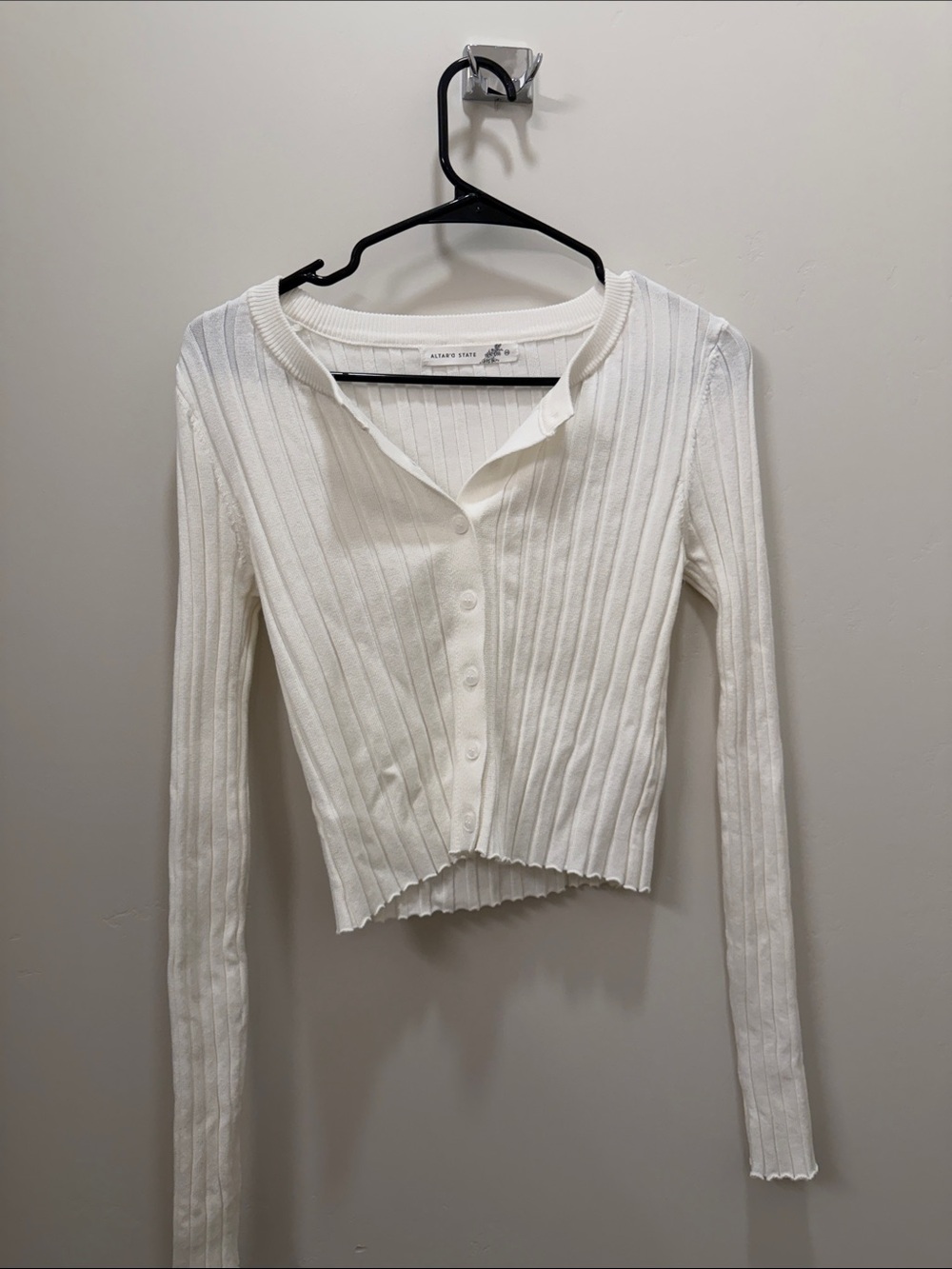 Altar'd State White Ribbed Button-Front Cropped Cardigan